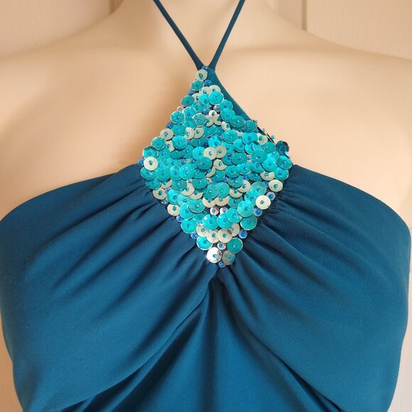 studio y vintage halter teal midi dress with sequence - Picture 3 of 5